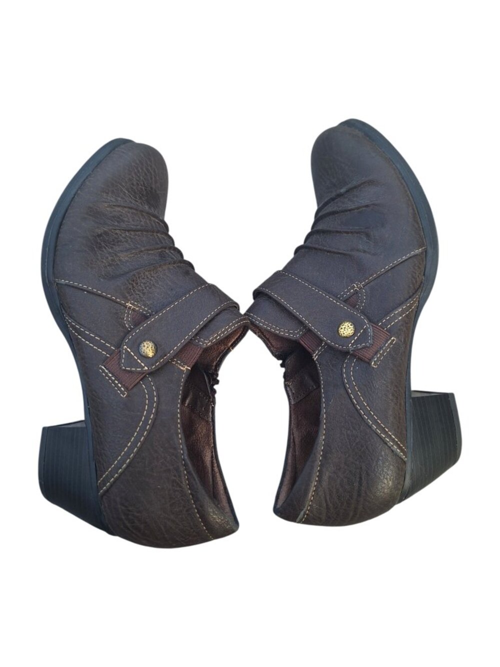 Natural Soul Naturalizer Brown Ruched Ankle Boots Size 8 Comfort Block Heel Fall